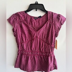American Eagle Outfitters Silk Plum Polka Dot V-Neck Peplum Top size 2